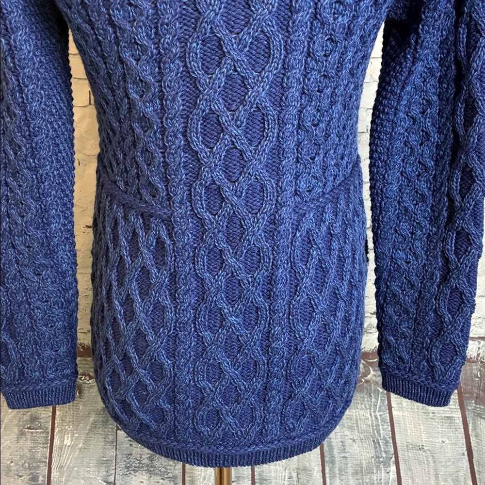 Aran Crafts‎ Ireland Blue Cable Knit Merino Wool Zip Cardigan Sweater S Cottage - Picture 13 of 16
